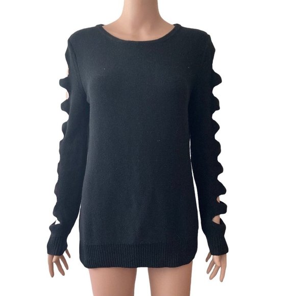 Harper Lane Sweater Womens Black Hole Accent Sleeve Size Medium - Picture 1 of 6